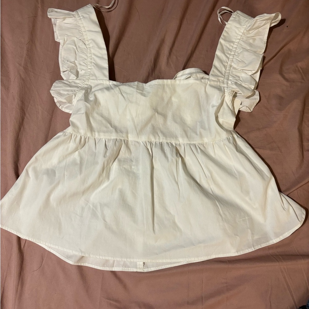 Women's White Ruffle Strap Top